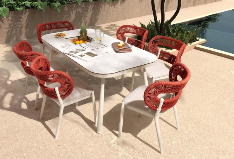 Outdoor table and chair combination for 6-8 people